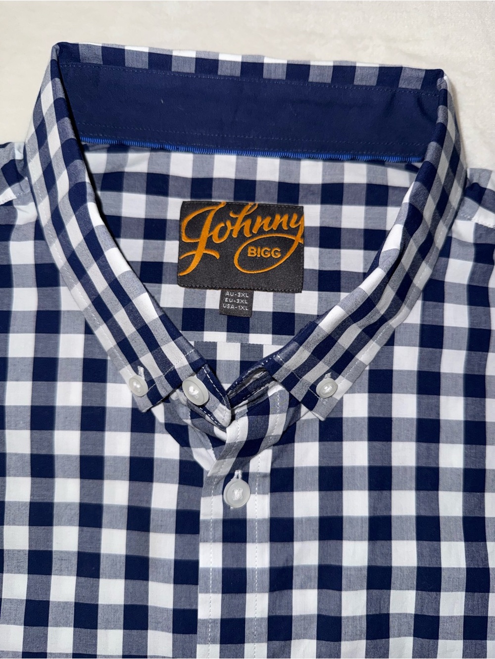 Johnny Bigg Gingham Check Shirt - Royal/White. Size 1XL